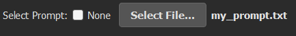 The 'Select Prompt' feature in the Model Settings tab, showing a text file has been selected.